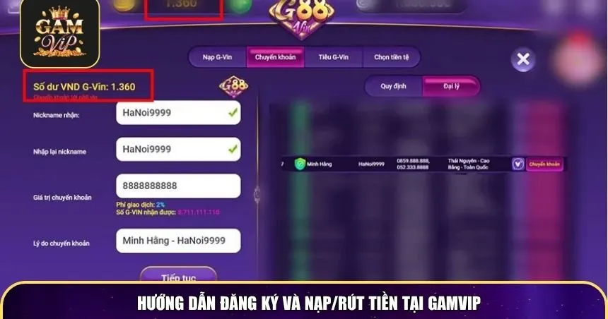 Hướng dẫn đăng ký và nạp/rút tiền tại Gamvip